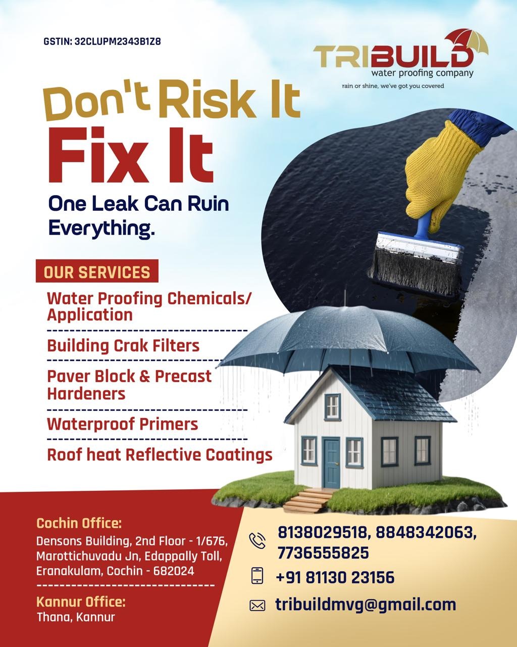 Waterproofing edappally kochi, waterproofing kochi,waterproofing &construction chemical, Tribuild  