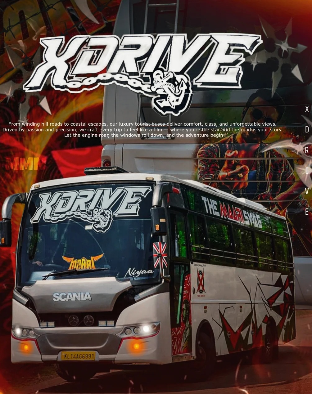 Tourist bus kasaragod, traveller kasaragod, XDRIVE holidays