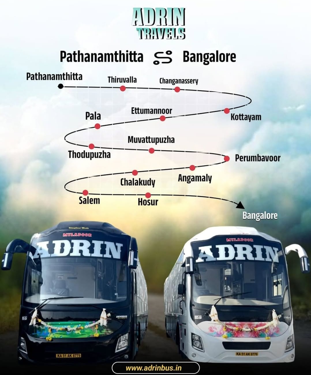 Bus booking ernakulam Mangalore, bus booking ernakulam Bangalore, Adrin travels  
