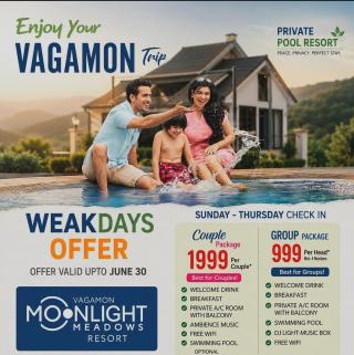 Luxury A/C villas in Vagamon, Resort  with pool in Vagamon,  DJ nights & Campfire photo booth resort in Vagamon, ​Vagamon Moonlight Meadows Resort 