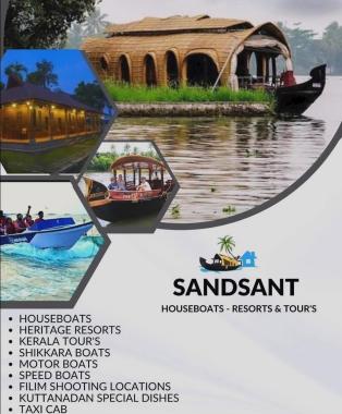​Houseboat service in Alappuzha, Houseboat packages in Alappuzha,  Resort booking Alappuzha, Sandsant Houseboats 