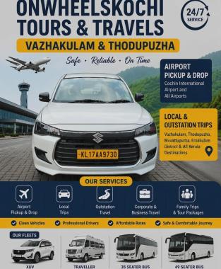 ​Taxi Service in Kochi , Kerala Tour Packages, Hotel booking in Kochi, 24/7 Taxi Services in Kochi, Travel Agency in Kochi, ​Onwheels 