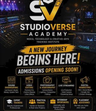 Media Technology Training Institute in Kollam, Sound Engineering course Kottiyam, Photography Videography Video Editing classes in Kollam, ​StudioVerse Academy 