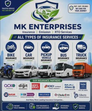 ​Vehicle Insurance agency Koppa, Emission Testing Centre Koppa, ​RTO Services in Koppa, ​Car Bike Insurance Koppa, Health Insurance in Koppa, ​MK Enterprises