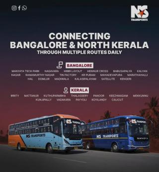 Bangalore to Calicut bus booking, Bangalore to Edappal bus booking, Bangalore to Thalassery bus booking, Bangalore to Kannur bus booking, NS Transports