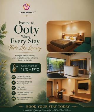 hotel in Ooty, ​Luxury boutique hotel Ooty, ​Ooty city center hotels,  ​Premium stay in Ooty, ​Near hotel in Ooty bus stand, Trident 