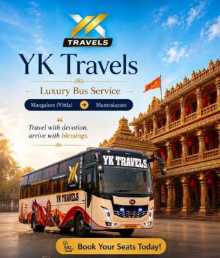Mangalore to mantralayam bus booking,vittla to mantralaya bus booking,YK Travels 