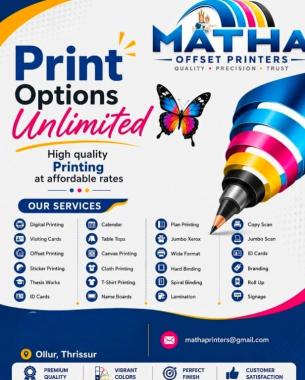  Offset Printing in  ollur thrissur, Flex printing Digital printing in  ollur thrissur, Designing Books Notices Wedding card Stickers  Brochures printing in  ollur thrissur, Matha Offset Printers 