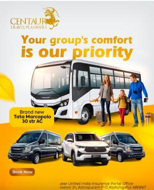 Urbania van rental in kodungallur thrissur,Tourist bus service in kodungallur thrissur,Traveller service Taxi service in kodungallur thrissur,Tour operator in kodungallur thrissur,Centaur Travel Planners 
