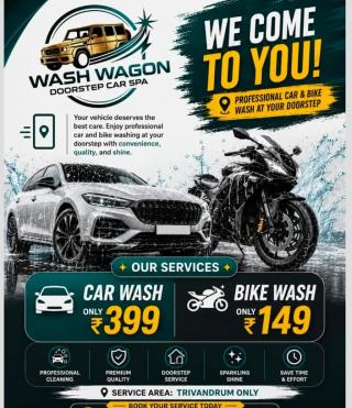 Doorstep car wash service in trivandrum,Car wash Bike wash service in trivandrum,Wash Wagon Doorstep Car Spa T