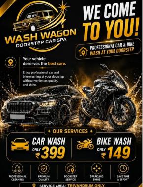Doorstep car wash service in trivandrum,Car wash Bike wash service in trivandrum,Wash Wagon Doorstep Car Spa T