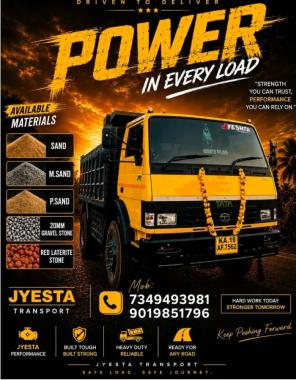 Transportation service in moodbidri karnataka,Sand M sand  P sand Gravel stone Red laterite stone supplier in moodbidri karnataka,Jyeshta Transport