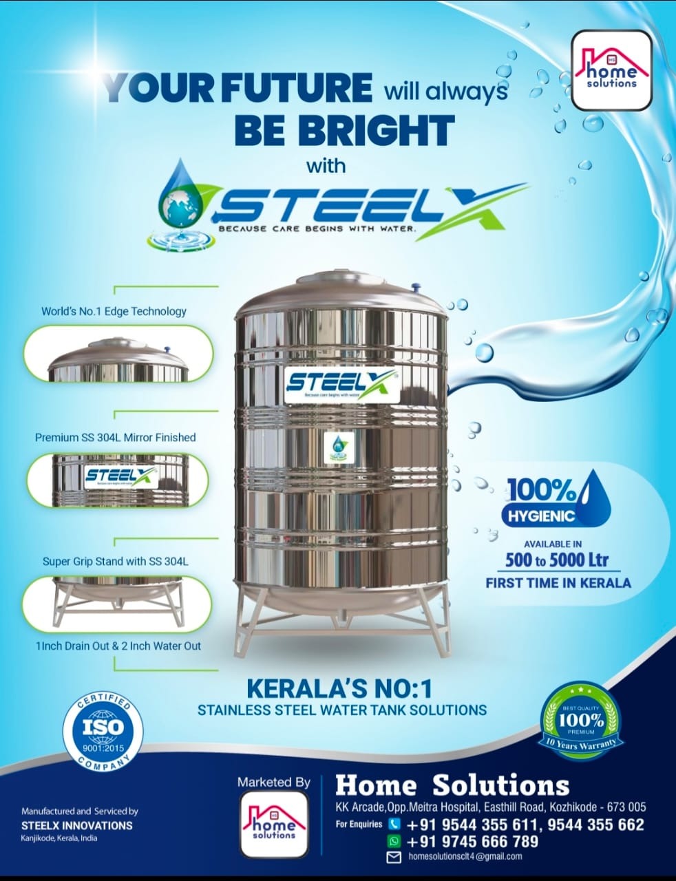 Steel water tank calicut, wayanad, malappuram, steelx, crystal, prime, Home solutions, premium steel water tank