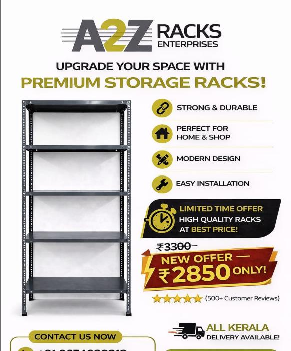 Slotted angle rack manufactureing company in Kerala,metal Storage rack steel shelving rack heavy duty rack storage shelf manufactureing company in Kerala,A2Z racks enterprises 