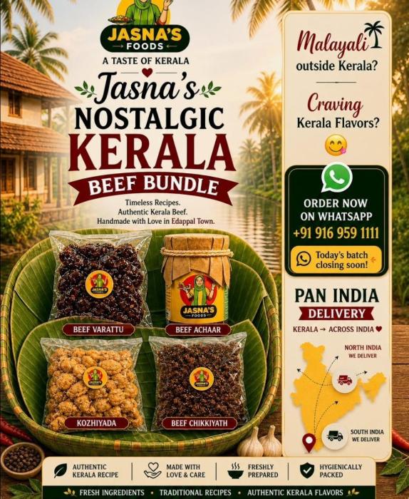 Food delivery service Edappal, Snacks Dum Biriyani Beef Pickle Fried Chiken Pizza &Pasta Edappal, International Food Shipping, Jasna Food Delivery 