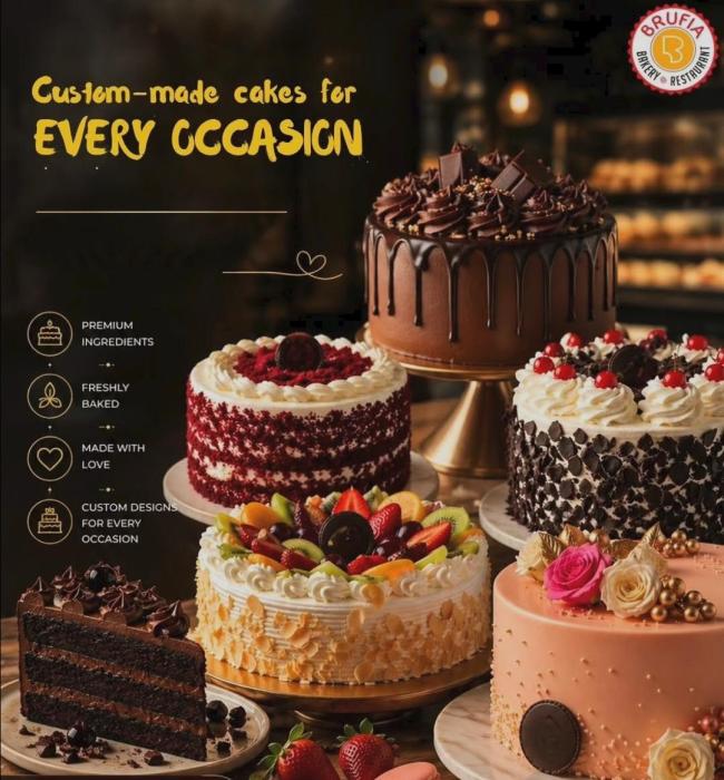 ​Brufia Bakers & Restaurant Kayamkulam, custom cakes & bakery in Kayamkulam, mojito shakes sweets and pastry shop 