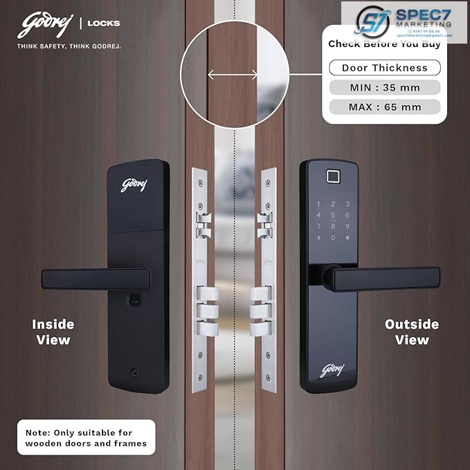Godrej Smart Lock I Catus Connect I Digital Lock for Wooden Door | 5 in 1 Access I WiFi I Fingerprint I RFID Card I PIN Access I Mechanical Key I 3 Strong Locking Dead Bolts