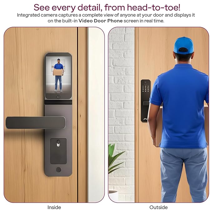Godrej Smart Lock | Neo Pro View Digital Lock for Wooden Doors with Camera, View Screen, Wi-fi | Mobile App | Built-in Doorbell I 7 in 1 Access