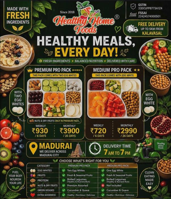 Food delivery Kalavasal Madurai, ​​Fresh fruit box  & Diet food Madurai, ​Healthy Home Foods