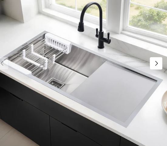 Ruhe Handmade Single Bowl with Drainboard Kitchen Sink (37 x 18 x 10 Inches) 304 Steel 1.2mm Thickness best price in calicut, Calicut Traders