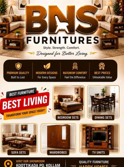 Furniture showroom in Koottikada Thattamala Kollam,Furnitures store in Koottikada Thattamala Kollam,BNS Furnitures 